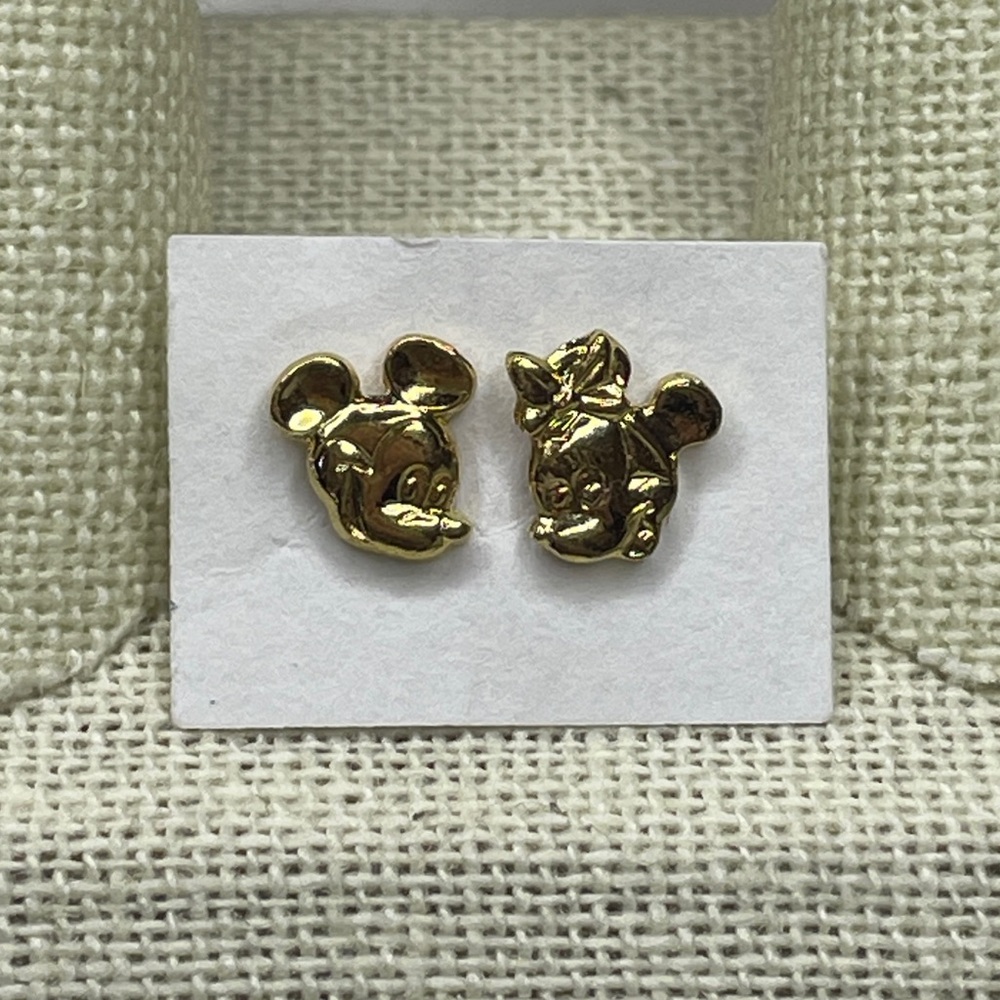Disney Mickey Minnie Mouse Earrings Gold Plated Over Sterling Silver Studs